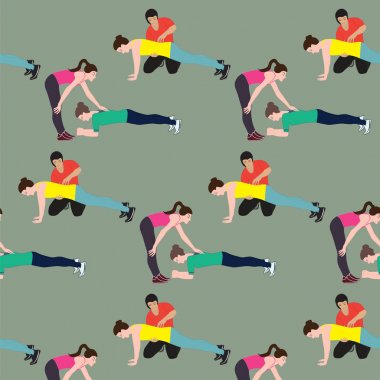 Desen spor fitness antrenör erkek ve kadın egzersiz eller renkli sanat yaratıcı vektör üzerinde durmak