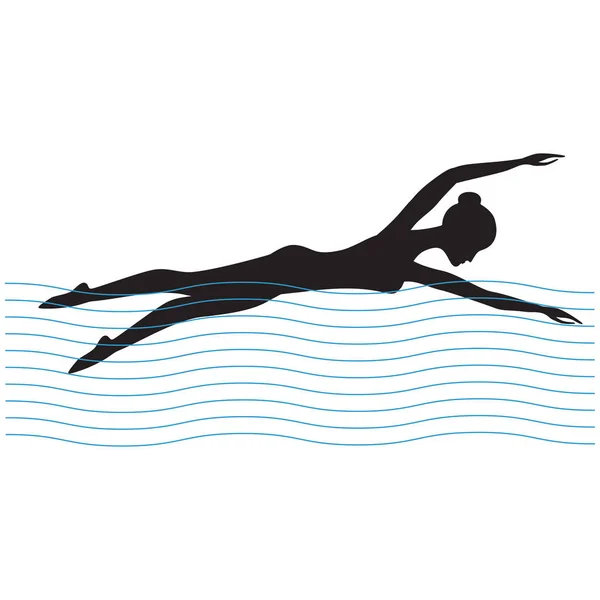 Úszás sziluettje nő elszigetelt fehér háttér absztrakt művészet kreatív modern lapos stílusú minimalizmus vektor — Stock Vector