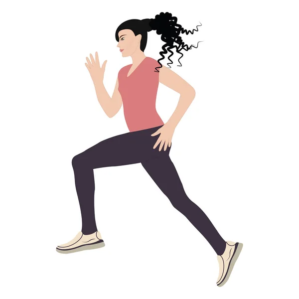 Deportiva jogging girl con pelo largo, aislada sobre fondo blanco. Ilustración vectorial creativa artística de un estilo plano minimalista moderno — Archivo Imágenes Vectoriales