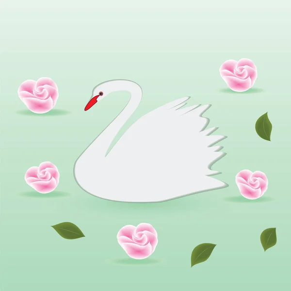 Swan vita fina rosa blommor bakgrunden ljus gröna konst abstrakt modern kreativ vektorillustration — Stock vektor