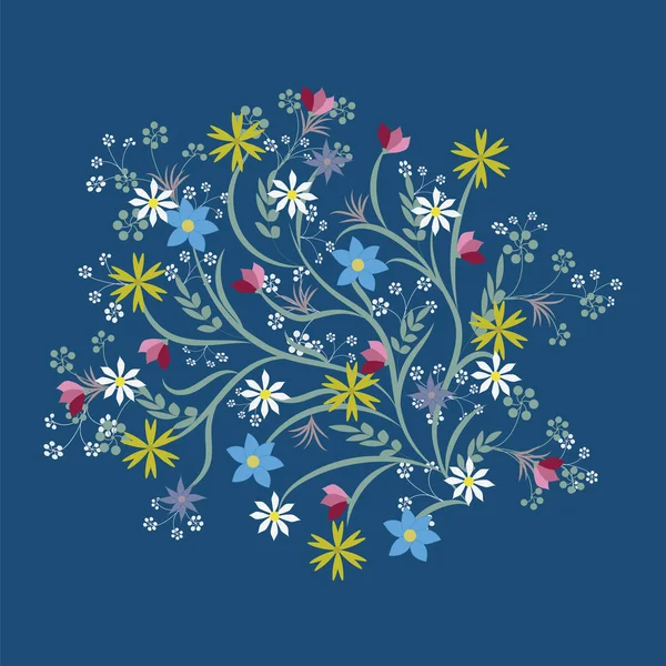 Bouquet of wild flowers small on blue background art creative abstract vector