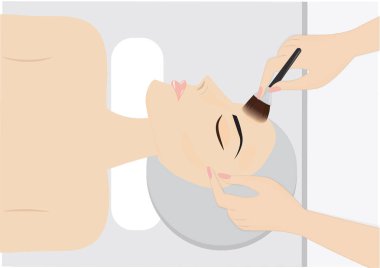 profesyonel bakım tedavisi için bir güzellik salonu sanat yaratıcı minimalist düz stil vektör çizim yüz makyaj