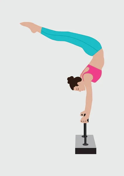 Девушка-гимнастка йоги делает стойку на руках, выделенную на белом фоне творческим современным векторным элементом дизайна — стоковый вектор