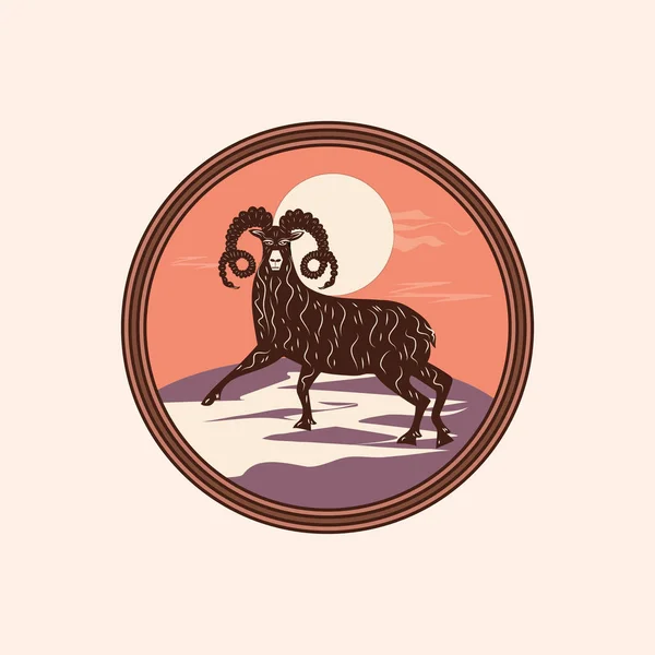 Moutons paysage de montagne abstrait art créatif moderne illustration minimalisme plat style vecteur isolé lumière arrière-plan Logo Animal World Tourisme — Image vectorielle