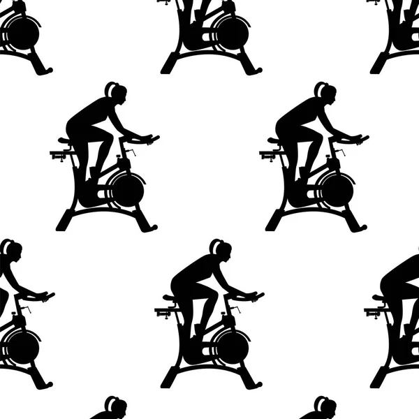 Sports mønster sort silhuet på en hvid baggrund kvinde på en stationær cykel kunst kreativ vektor – Stock-vektor
