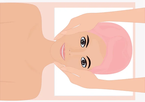 Čištění žena masáž obličeje loupe v kosmetika izolovaných na bílém pozadí obrázek art kreativní moderní minimalistický plochý vektor — Stockový vektor