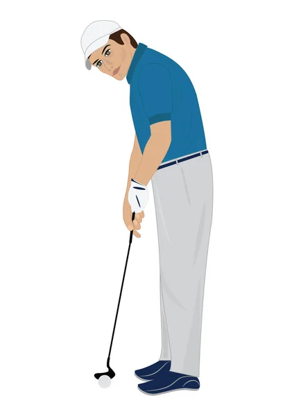 Golfer de bal op witte achtergrond kunststijl creatieve moderne vector plat geïsoleerd putter — Stockvector