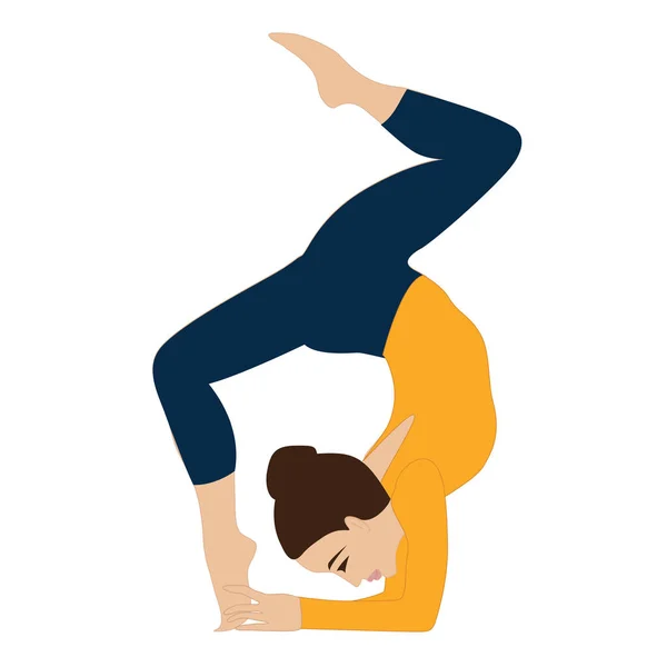 Vrouw gymnast handstand op een witte achtergrond design element voor sport yoga vector platte dansstijl — Stockvector