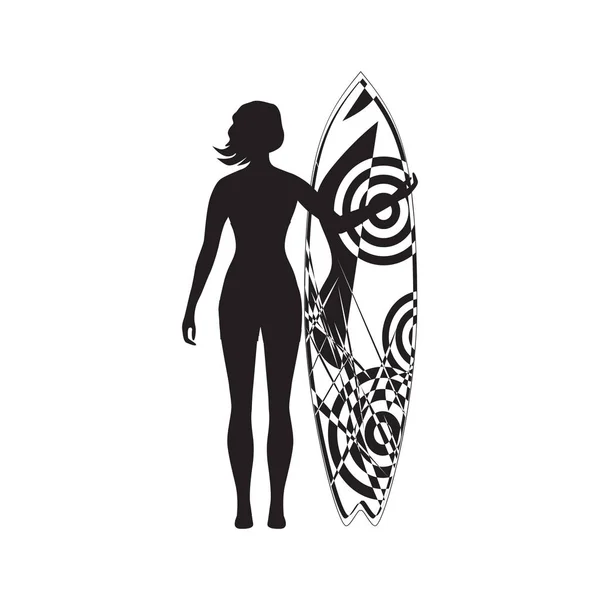 Sketch Surfista mulher surfboard isolado no fundo branco arte elemento vetor criativo para o design — Vetor de Stock