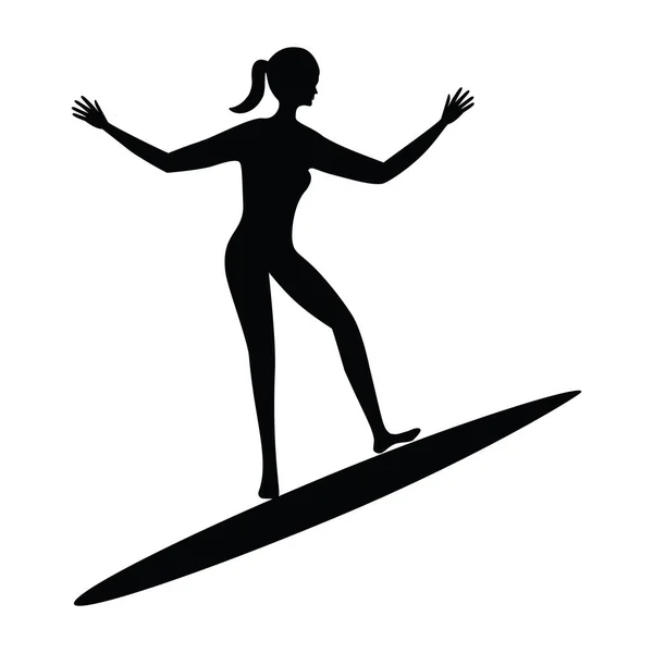 Skitse Woman surfer på et surfbræt, isoleret på hvid baggrund kunst kreativ vektor design element – Stock-vektor
