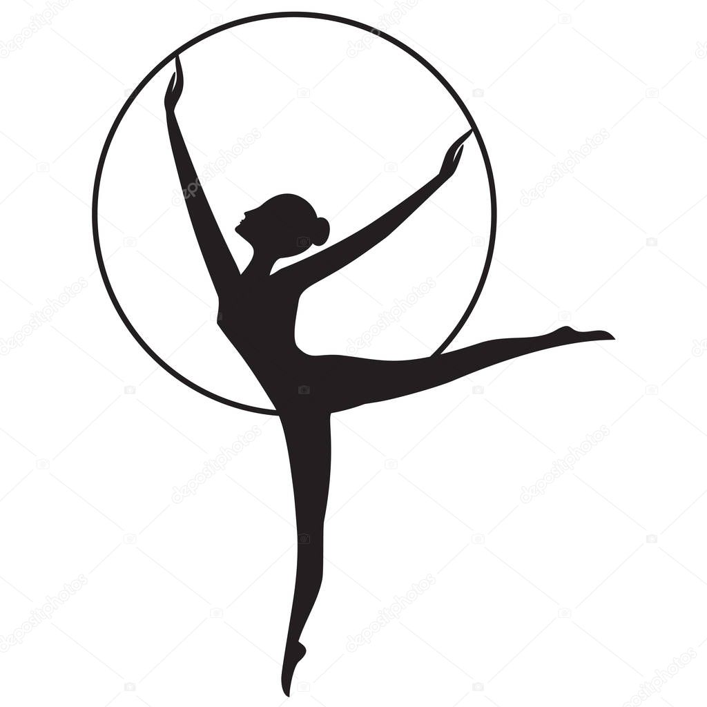 sketch Woman gymnast with the hoop isolated on a white background art creative vector design element