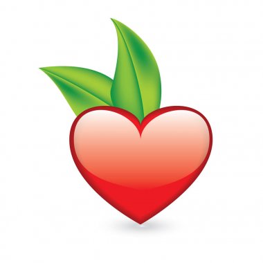 öğesindeki beyaz arka plan vektör çizim sanat yaratıcı tasarım için izole kırmızı kalp yeşil yaprakları