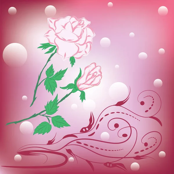 White rose bud op een lange stengel roze achtergrond kunst creatieve vectorillustratie — Stockvector