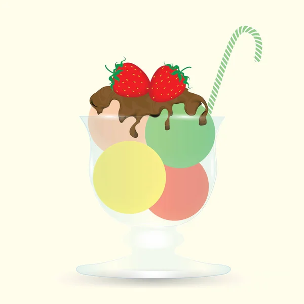 Морозиво кульки в скляній шоколадній полуниці ізольовані на світлому фоні Векторний елемент для дизайну — стоковий вектор