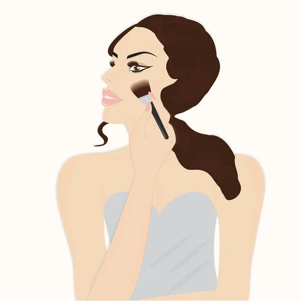 Mujer haciendo su maquillaje cepillo cosmético aislado sobre fondo blanco arte abstracto vector creativo ilustración Elemento para el diseño publicidad cosmética tienda de perfumes — Vector de stock