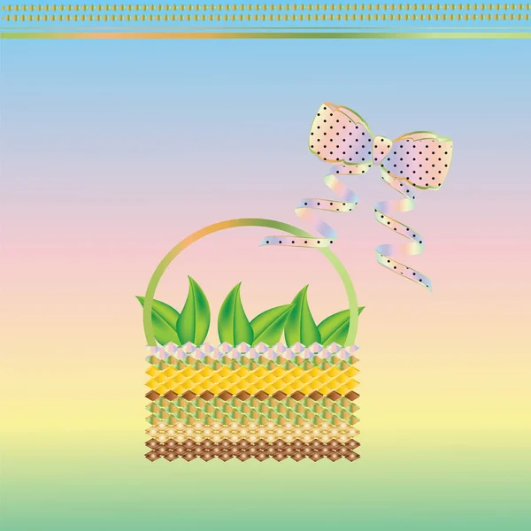 Lente zomer achtergrond mand met groen blad roze polka dot boog scheidingslijn art vector illustratie elementen voor ontwerp — Stockvector