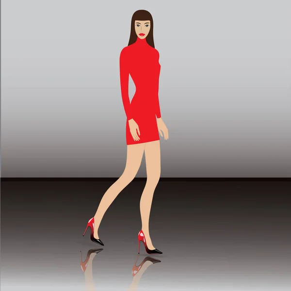 在鞋类艺术创意矢量高跟鞋红黑镜像现实漆皮鞋子的女人 — 图库矢量图片