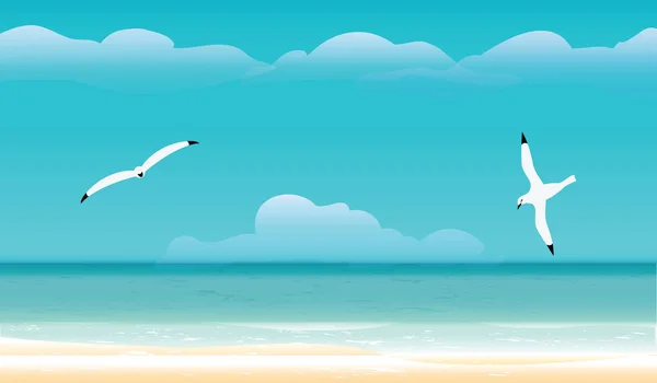 Seascape seagull himlen moln sandiga stranden våg konst Modern abstrakt kreativa vektorillustration resa affisch — Stock vektor