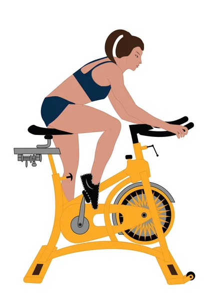 Mulher em bicicleta de exercício isolado no fundo branco arte criativo moderno vetor ilustrações plano estilo elemento para design — Vetor de Stock