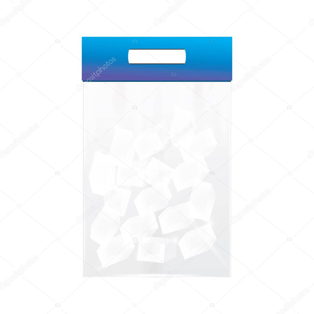 Ice for a cocktail square shape packed transparent bag isolated on white background element for design vector art