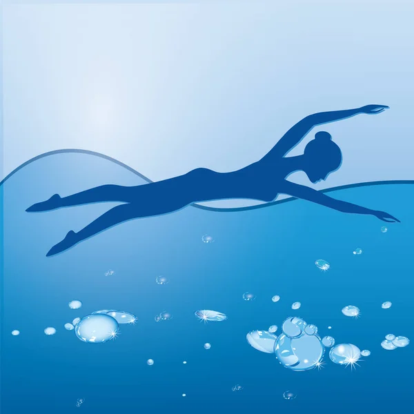 Silueta de buceo de la mujer en abstracto decorativo azul fondo arte creativo moderno vector ilustración — Archivo Imágenes Vectoriales