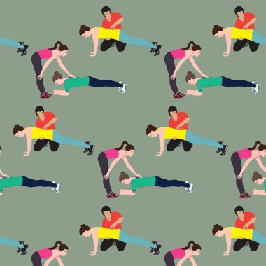 Desen spor fitness antrenör erkek ve kadın egzersiz eller renkli sanat yaratıcı vektör üzerinde durmak