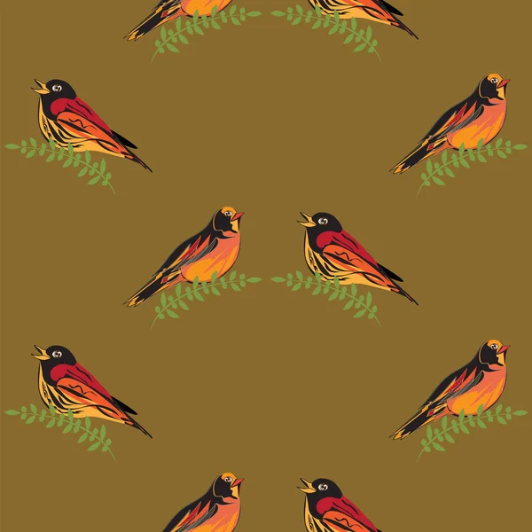 Motif oiseaux exotiques sur une branche verte couleur art abstrait moderne vecteur créatif — Image vectorielle