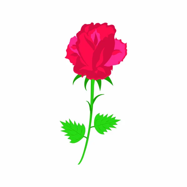 Rote Rose auf langem Stiel isoliert auf weißem Hintergrund flachen Stil Kunst kreativ abstrakt Vektor-Element für Design — Stockvektor