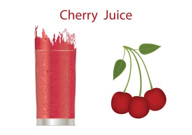 Posa içinde bordo ve vişneli grup beyaz arka plan sanat yaratıcı vektör öğesi için tasarım üzerinde izole yaprakları ile bir cam sıçramalarına vişne suyu