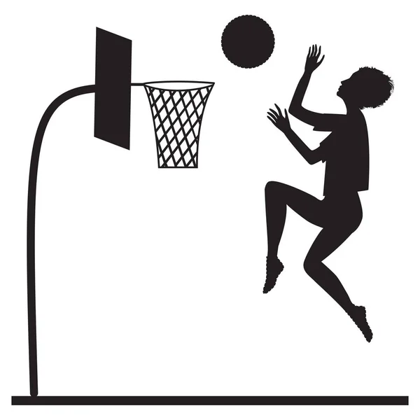 Vázlat a sportoló kosárlabda hoop labdáztak elszigetelt fehér háttér kreatív vektoros illusztráció a design egy lapos stílusú elem — Stock Vector