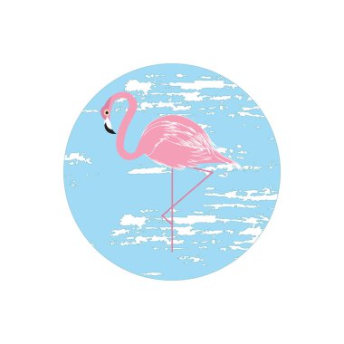 Simge - Flamingo bir mavi pembe yuvarlak arka plan - grunge tarzı - vektör sanat çizim.