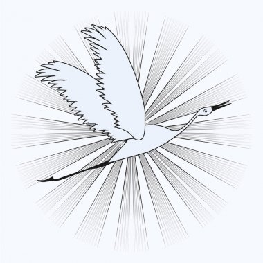 Beyaz bir arka planda - vektör sanat illüstrasyon siluet vinç - güneş ışınları - siyah.