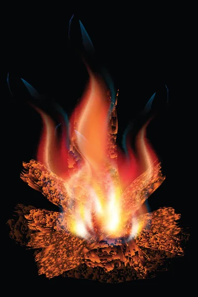 Feu de joie avec une flamme vive - sur fond noir - illustration artistique créative d'un vecteur — Image vectorielle
