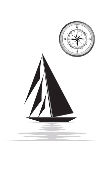 Compass and Sailboat, sketch - isolated on white background - art vector. — Stock Vector