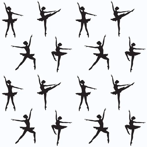 Pattern - silhouettes of ballerinas - white background - vector art illustration. — Stock Vector