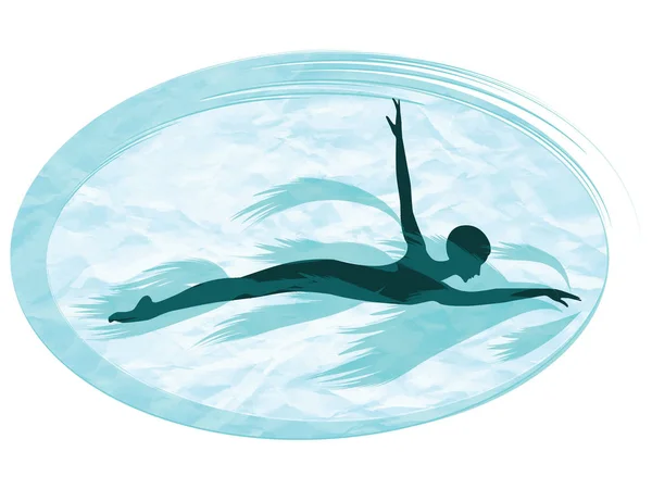 Schwimmerin im Schmetterlingsstil - Spritzer und Wellen im Wasser - isoliert auf weißem Hintergrund - Vektorillustration. — Stockvektor