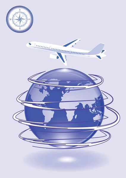 Globe, avion, boussole - isolé sur fond blanc - illustration vectorielle. Affiche de voyage — Image vectorielle