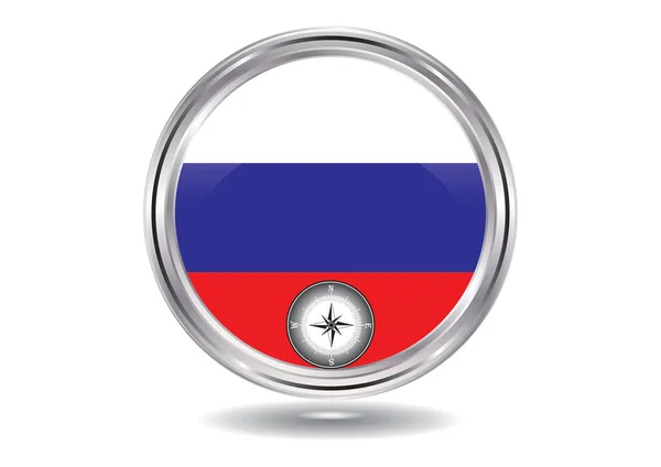 Bandera de Rusia - Icono redondo cromado - brújula - aislado sobre fondo blanco - ilustración Vector — Archivo Imágenes Vectoriales