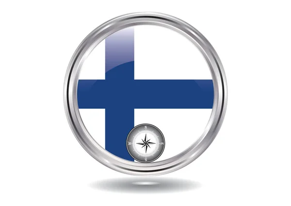 Finland vlag - verchroomde ronde icon, - kompas - geïsoleerd op een witte achtergrond - illustratie Vector — Stockvector