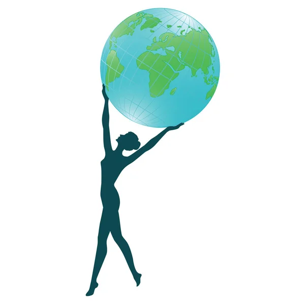 Woman holding a globe over his head - isolated on white background - vector illustration — Stock Vector