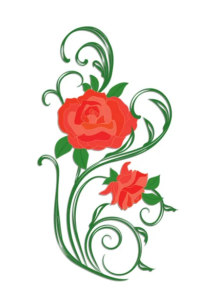 装飾的な元幹 - - ベクトル図の白い背景で隔離のバラ赤 — ストックベクタ