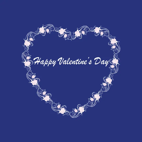 Valentine day - frame of white roses in the shape of heart - isolated on a blue background -vector illustration — Stock Vector