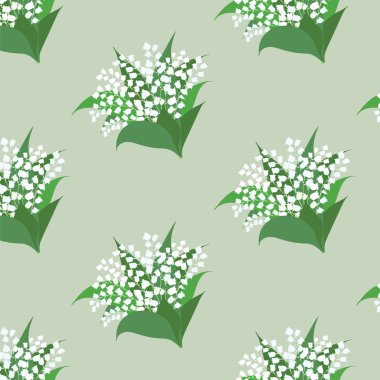 Desen - açık yeşil arka planı üzerinde Lily vadi buket - vektör sanat çizim