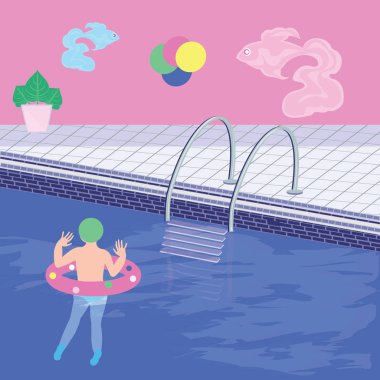 Çocuk Havuzu - vektör sanat çizim yüzüyor. Spor Poster