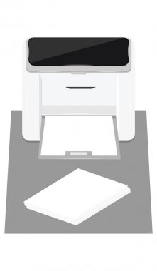 Bir deste kağıt, düz bir stil ile bir yazıcı. -Beyaz arka plan üzerinde izole - sanat vektör