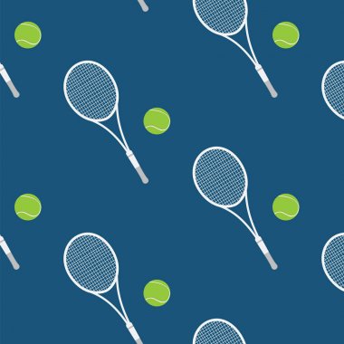 Spor model - Tenis - beyaz gürültü ve yeşil topları - koyu mavi zemin üzerine - sanat vektör