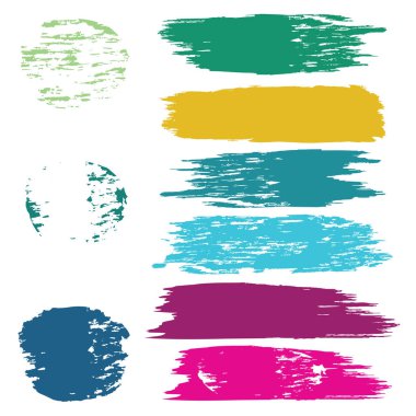 Renkli fırça darbeleri grunge tarzı - düz çizgiler ve şekiller - sanat vektör yuvarlak kümesi