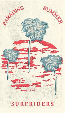 Işık arka plan eski püskü - brushstroke grunge tarzı - yuvarlak, palmiyeler - vektör sanat - seyahat Poster