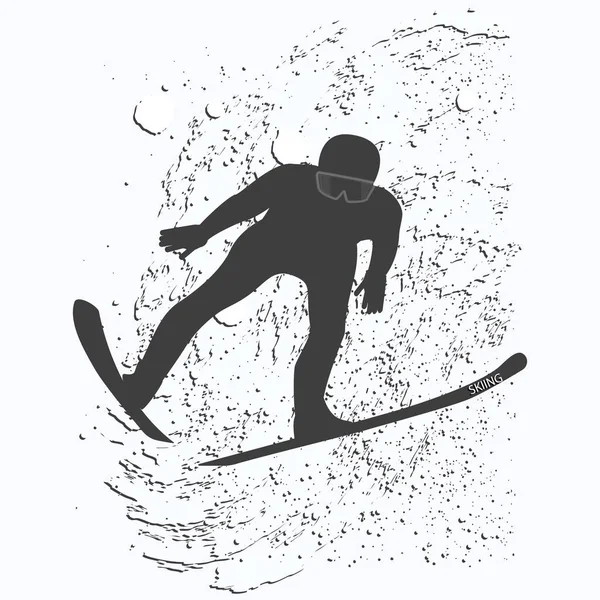 Esquiador - descenso extremo de las montañas - vórtice nevado en estilo grunge - aislado sobre fondo blanco - ilustración vectorial — Vector de stock