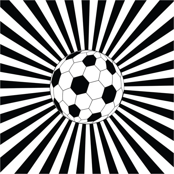 Pelota de fútbol en contra del fondo de los rayos divergentes en blanco y negro - ilustración de arte, vector — Archivo Imágenes Vectoriales